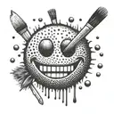 A dotwork design of a sarcastic smiley face with paintbrushes as the eyes tattoo design idea