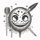 A dotwork design of a sarcastic smiley face with paintbrushes as the eyes tattoo design idea