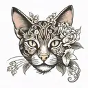 cat with flowers tattoo design idea