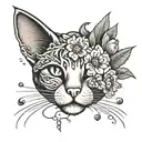cat with flowers tattoo design idea