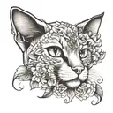 cat with flowers tattoo design idea