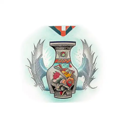 a Roman vase broken into 3 pieces tattoo design idea