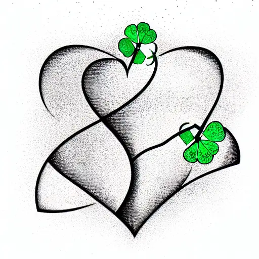 an hourglass where a broken heart turns into a four leaf clover tattoo design idea