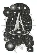 Star Trek Enterprise framed by geometric astrological charts and astral body objects tattoo design idea