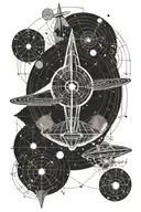 Star Trek Enterprise framed by geometric astrological charts and astral body objects tattoo design idea