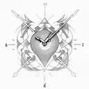 F, clock representing 2006, heart symbol with "bro" written inside, k with crown over it tattoo design idea