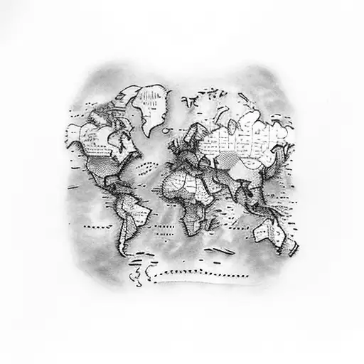 World map with train tracks connecting different countries tattoo design idea