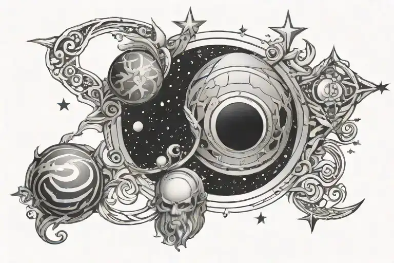 symbol Jupiter and venus with stars and in the middle name Luka tattoo design idea