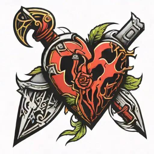 broken heart warrior tattoo design idea