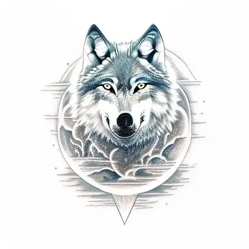 wolf howling at a bloodmoon tattoo design idea
