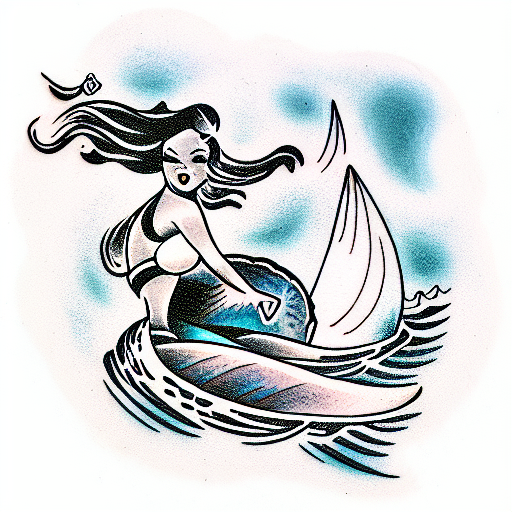 Hula girl surfing on a Turtle tattoo design idea