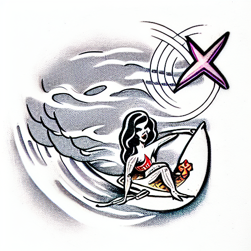 Hula girl surfing on a Turtle tattoo design idea