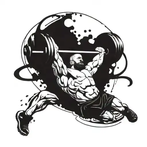 A dynamic design featuring a weightlifter in action, surrounded by symbols of wealth and success tattoo design idea