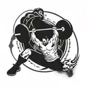 A dynamic design featuring a weightlifter in action, surrounded by symbols of wealth and success tattoo design idea