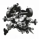 A dynamic design featuring a weightlifter in action, surrounded by symbols of wealth and success tattoo design idea