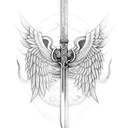 sword with wings on the side and a snake that goes around the sword tattoo design idea