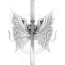 sword with wings on the side and a snake that goes around the sword tattoo design idea