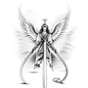 sword with angel wings and a snake around the sword tattoo design idea
