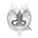 sword with angel wings and a snake around the sword tattoo design idea
