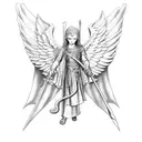 sword with angel wings and a snake around the sword tattoo design idea