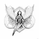 sword with angel wings and a snake around the sword tattoo design idea