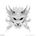 Detailed blackwork tattoo of Rengar's iconic mask combined with a black cat shadow tattoo design idea