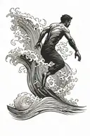 wave and shadow of a man standing despite waves coming. siluet  tattoo design idea