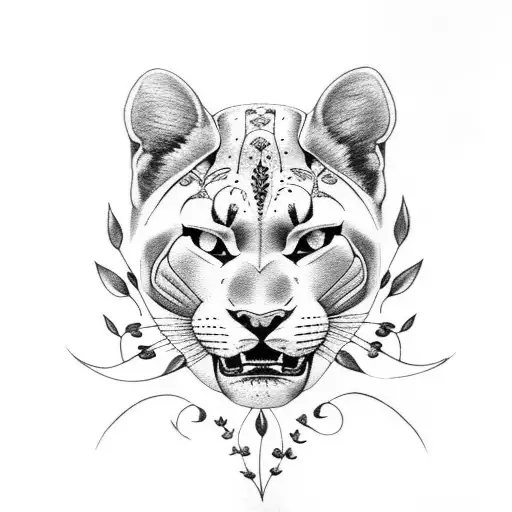 panther with gladiolus and lily of the valley  tattoo design idea