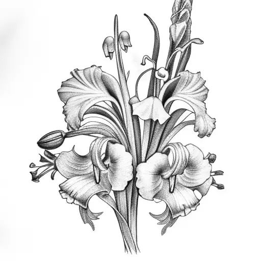 gladiolus with lily of the valley  tattoo design idea
