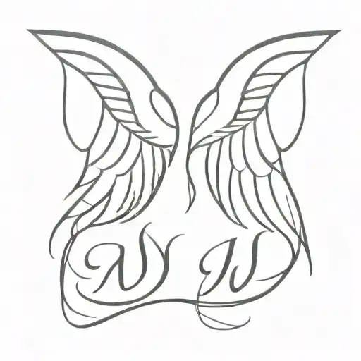 the initials JW and RA with 3 angel wings made tattoo design idea