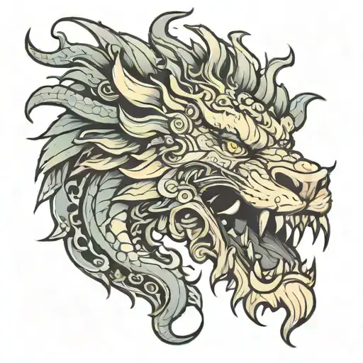 lion biting dragon tattoo design idea