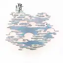 Japanese Style Clouds with Chrysantheum and threee small flame strands entertwined tattoo design idea