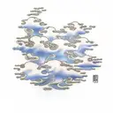 Japanese Style Clouds with Chrysantheum and threee small flame strands entertwined tattoo design idea