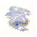 Japanese Style Clouds with Chrysantheum and threee small flame strands entertwined tattoo design idea