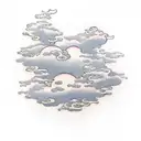 Japanese Style Clouds with Chrysantheum and threee small flame strands entertwined tattoo design idea