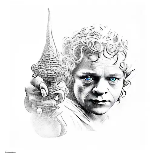 samwise frodo gollum gandalf landscape tattoo design idea