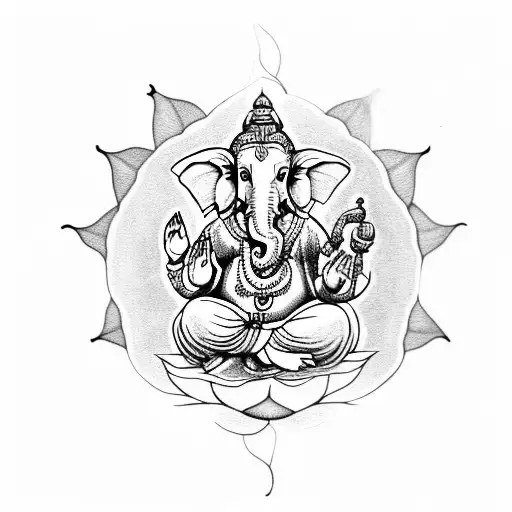 Ganesha with lotus flowers  tattoo design idea