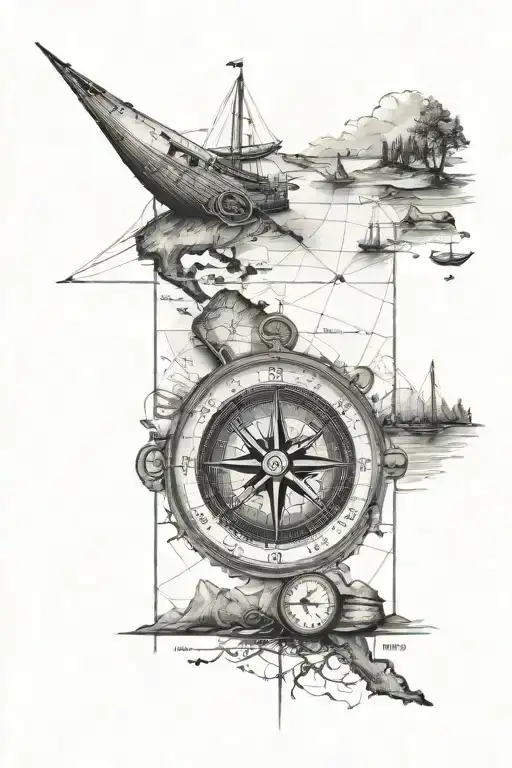 old world map. camping, hiking,fishing,kayaking. Compass tattoo design idea