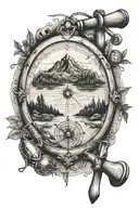 old map, camping, hiking,fishing,kayaking,Compass tattoo design idea