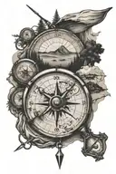 old map, camping, hiking,fishing,kayaking,Compass tattoo design idea