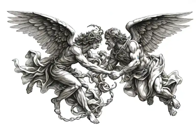 biblically accurate angels fighting tattoo design idea