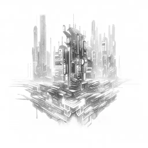 A mesmerizing scene of a futuristic cyberpunk cityscape inspired by anime tattoo design idea