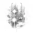 A mesmerizing scene of a futuristic cyberpunk cityscape inspired by anime tattoo design idea