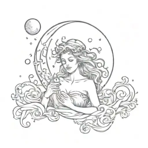Aquarius with moon tattoo design idea
