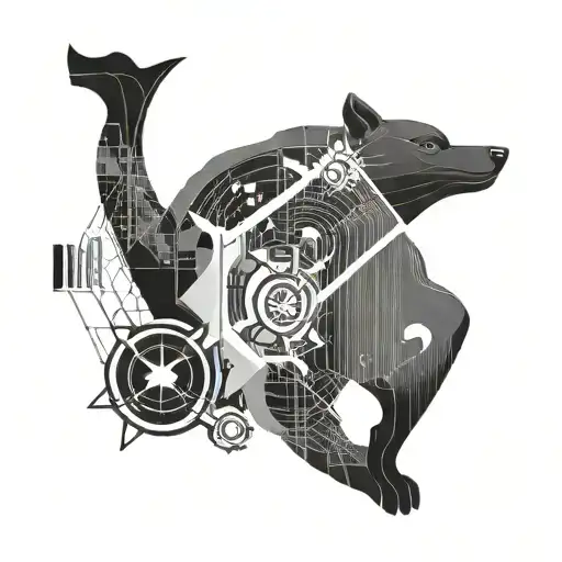 A sleek and modern financial graph charting upward progress, incorporating subtle animal motifs to represent growth and prosperity tattoo design idea