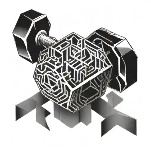 A stylized dumbbell with intricate geometric patterns intertwined, symbolizing strength and dedication to fitness tattoo design idea
