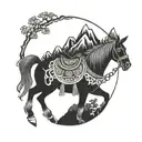 Japanese Banjo Horse Mountains tattoo design idea