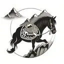 Japanese Banjo Horse Mountains tattoo design idea