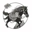 Japanese Banjo Horse Mountains tattoo design idea
