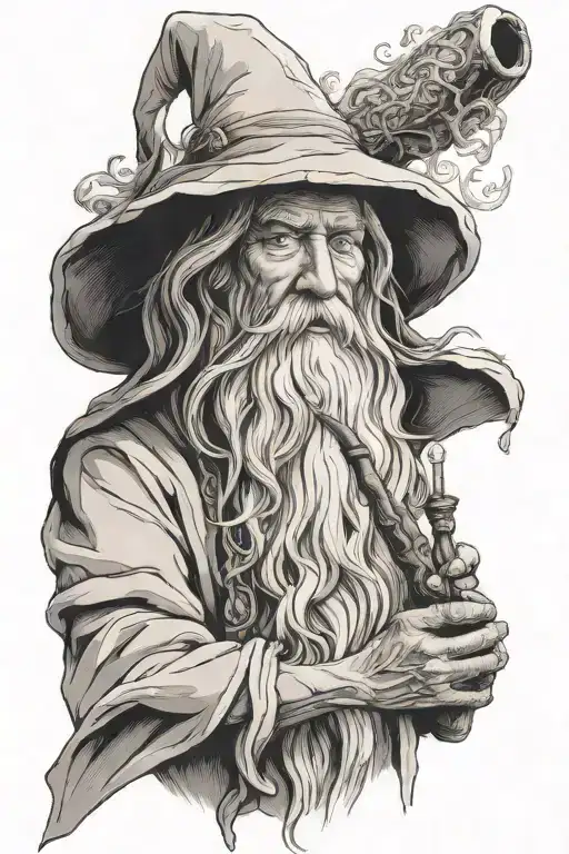Gandalf the grey smoking pipe with staff intertwined tattoo design idea